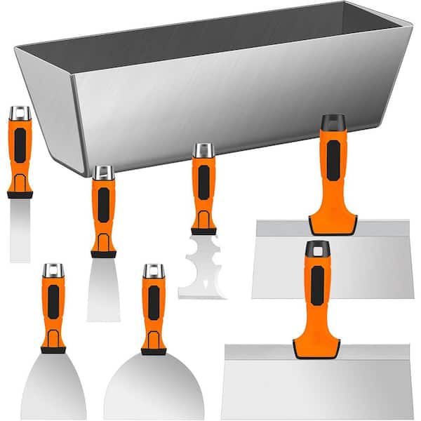 8-Piece High Quality Stainless Steel Drywall Knife Set with Ergonomic Grip and Hammer End for Drywall Work