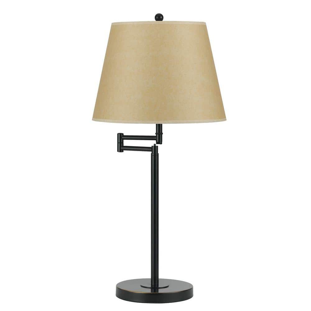 Dark Bronze Swing Arm Table Lamp with Beige Shade