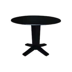 Aria Black 42 in. Drop-Leaf Solid Wood Pedestal Base Dining Table Seats 4