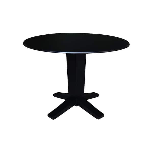 International Concepts Aria Black 42 in. Drop-Leaf Solid Wood Pedestal Base Dining Table Seats 4
