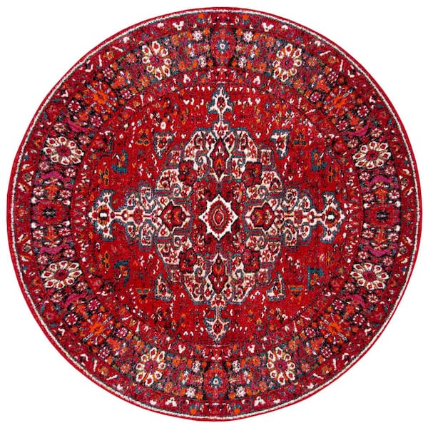 SAFAVIEH Vintage Hamadan Red/Multi Doormat 3 ft. x 3 ft. Medallion Antique Border Round Area Rug