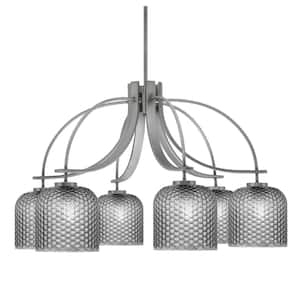 Olympia 19 in. 6-Light Graphite Downlight Chandelier Smoke Textured Glass Shade