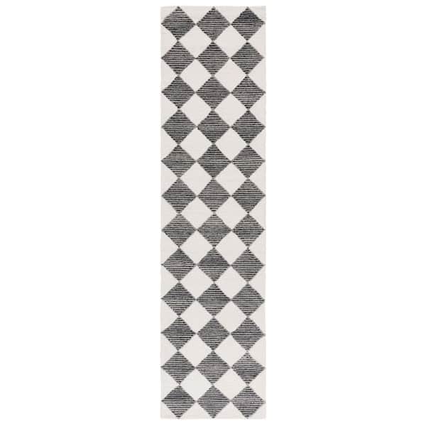 Ebony 2 ft. x 9 ft. Black/Ivory Checkered Runner Rug