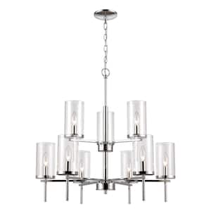 9-Light Chrome Tiered Chandelier with Glass Shades