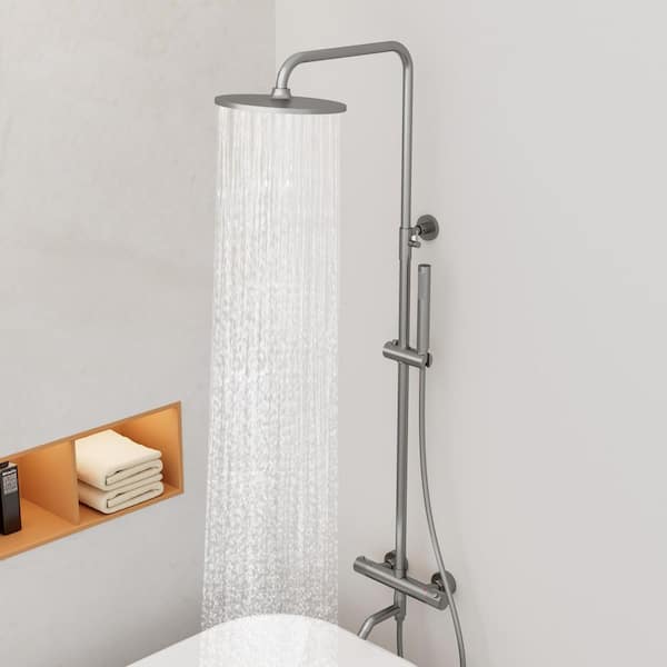 3-Spray 10 in. Wall Bar Round Dual Shower Head and Handheld Shower in Brushed Nickel (Valve Included)