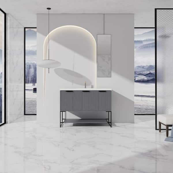 Unbranded 48 in. W x 18 in. D x 35 in. H Freestanding Single Sink Bath Vanity in Rock Grey with White Resin Top