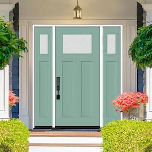 Legacy 64 in. x 80 in. 1/4 Toplite Rain Glass RHIS Primed Quarry Finish Fiberglass Prehung Front Door w/Dbl 12 in. SL