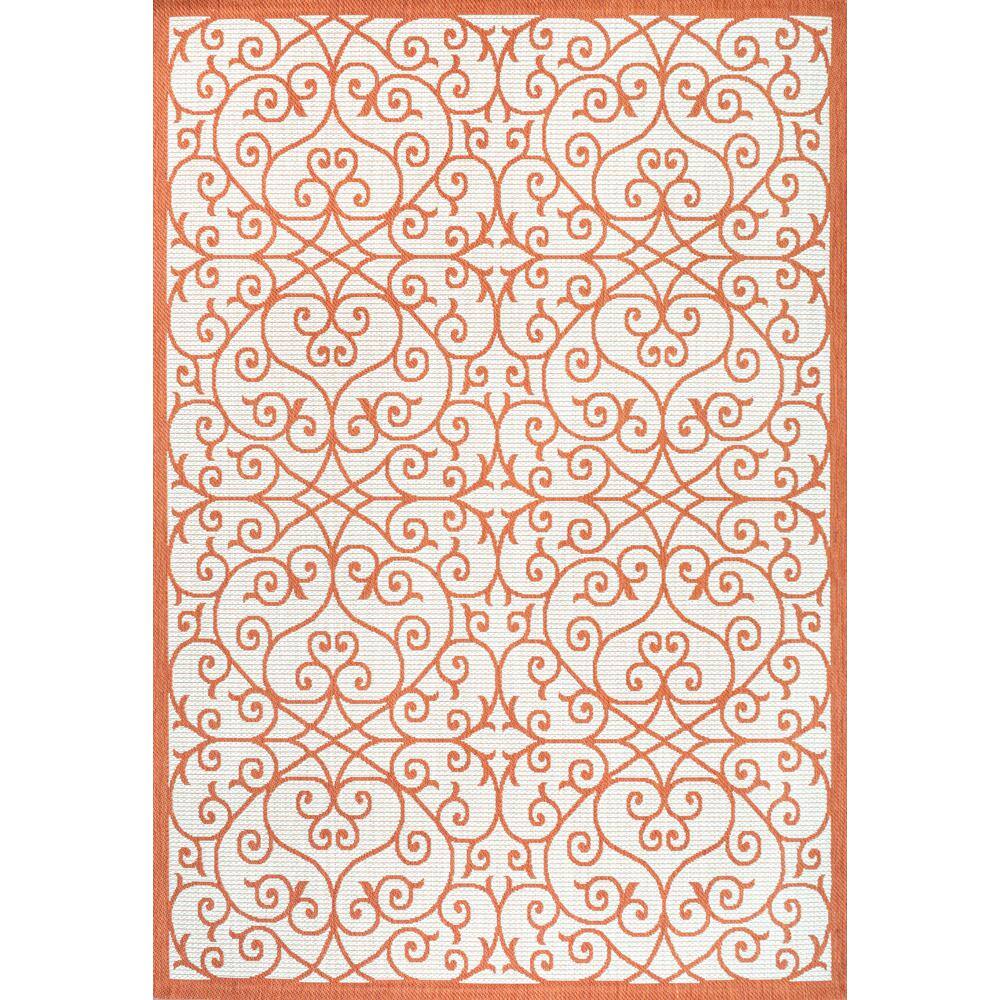 Cream and Orange 8' x 10' Synthetic Flat Woven Reversible Rug