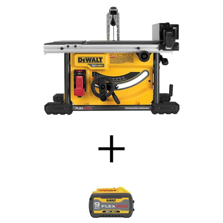 DEWALT Flexvolt 60-Volt Max Lithium-Ion Cordless Brushless 8-1/4 in. Table Saw Kit with Flexvolt 20/60-Volt Max 9.0Ah Battery