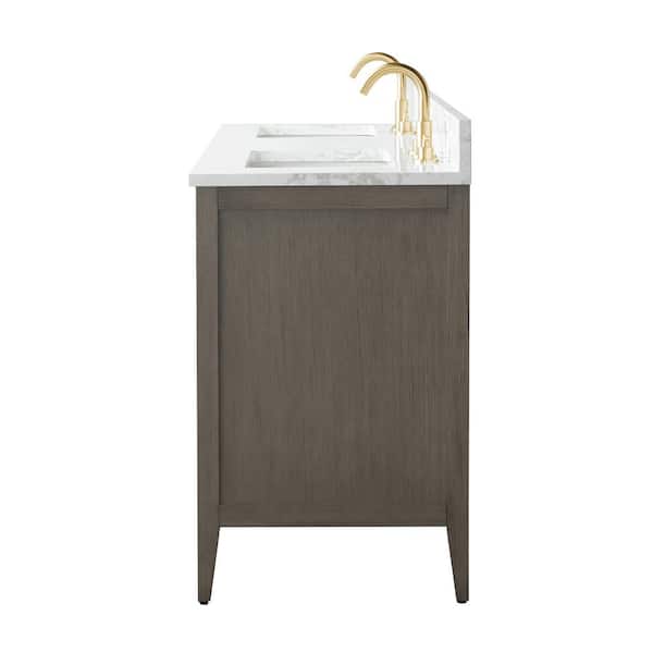 72 in. W x 22 in. D x 34 in. H Double-Sink Bath Vanity Driftwood Gray with Engineered Marble Top in in Arabescato White