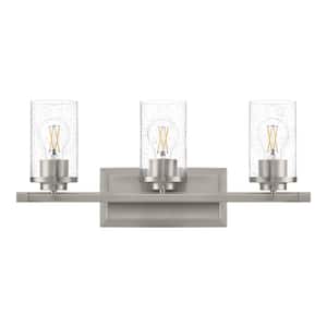 Timpie 22 in. 3-Light Brushed Nickel Bathroom Vanity Light Fixture with Seeded Glass Shades