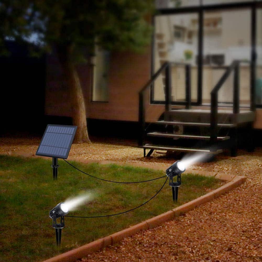 Solar Powered Black Metal Outdoor Spotlights with Cool White Light
