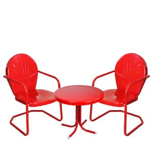 3-Piece Retro Metal Tulip Chairs and Side Table Outdoor Set Red