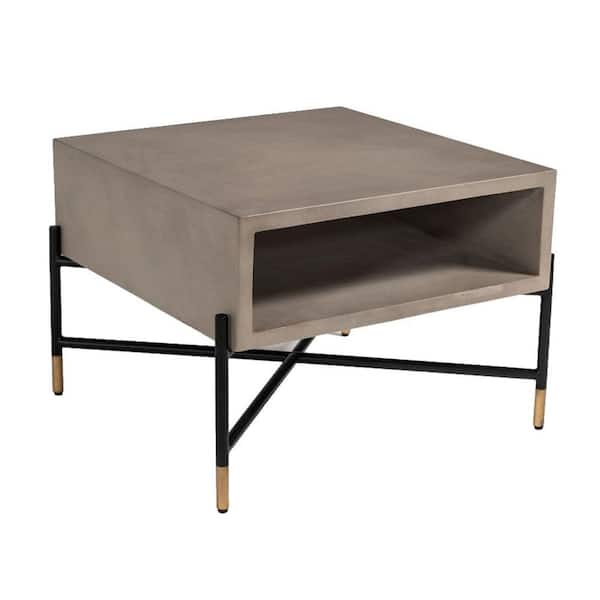 Benjara 24 in. Gray and Black Rectangle Concrete Top Coffee Table