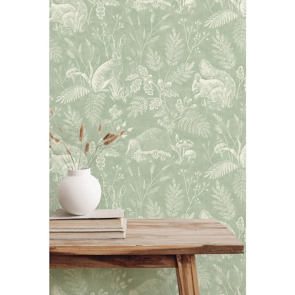 Green Woodland Toile Wallpaper Sample