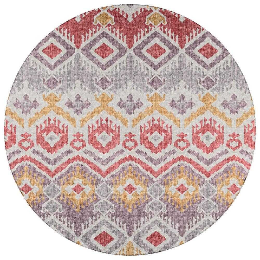 Yuma Purple 8 ft. x 8 ft. Geometric Indoor/Outdoor Washable Area Rug