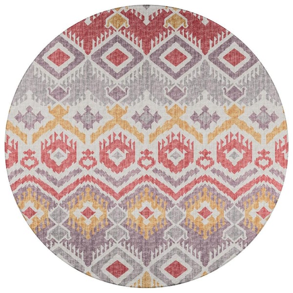 Addison Rugs Yuma Purple 8 ft. x 8 ft. Geometric Indoor/Outdoor Washable Area Rug