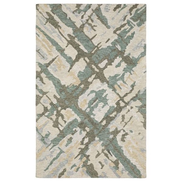Keenan Gray/Teal 10 ft. x 13 ft. Abstract Contemporary Layered Wool Mixed-Pile Hand-Tufted Indoor Area Rug