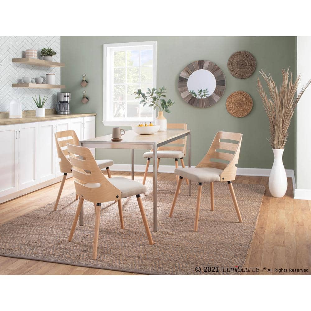 Cream Fabric and Natural Wood Upholstered Ladderback Side Chair