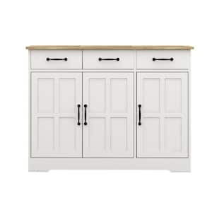 White and Natural Wood 42.71 in. Sideboard and buffet Cabinet with 3 Drawers and 3 Doors