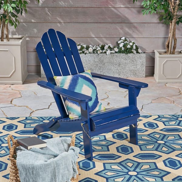 Blue Foldable Acacia Wood Outdoor Adirondack Chair with Classic
