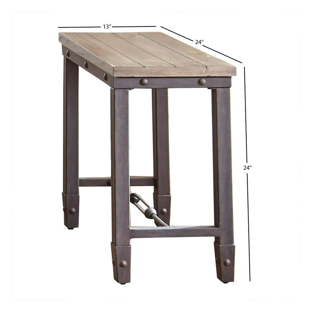 Antique Tobacco Pine and Iron Industrial End Table