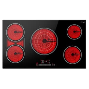 36 in. 5-Element Radiant Electric Cooktop Ceramic Glass Smooth in Black with Bridge and Tri-ring Element