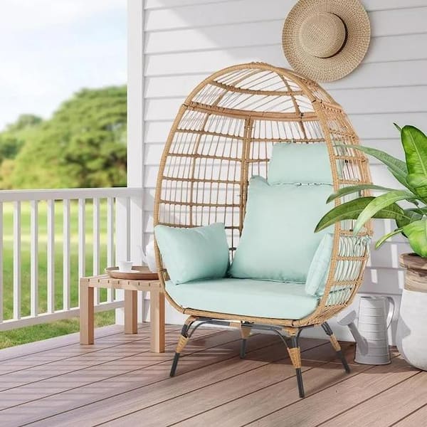 AUTMOON Patio Wicker Indoor/Outdoor Egg Lounge Chair with Tiffany 