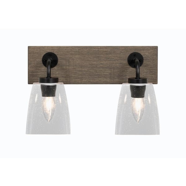 Unbranded Kirby 16 in. 2-Light Matte Black and Painted Distressed Wood-look Metal Vanity Light