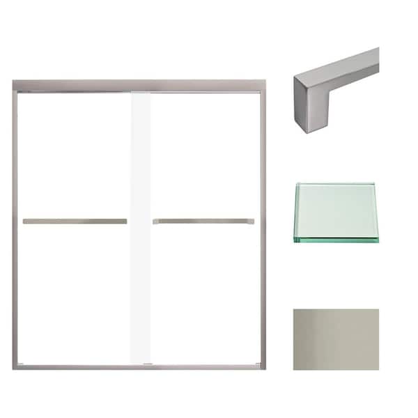 Transolid Frederick 59 in. W x 66 in. H Sliding Semi-Frameless Shower Door in Brushed Stainless with Clear Glass