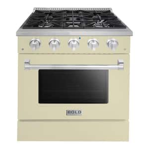 BOLD 30" 4.2 Cu.Ft. 4 Burner Freestanding Dual Fuel Range with Gas Stove and Electric Oven in Off-White Family