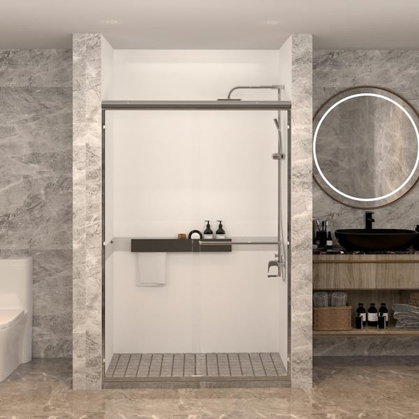 LTMATE 48 in. W x 72 in. H Double Sliding Framed Shower Door in Polished Chrome with Transparent Glass