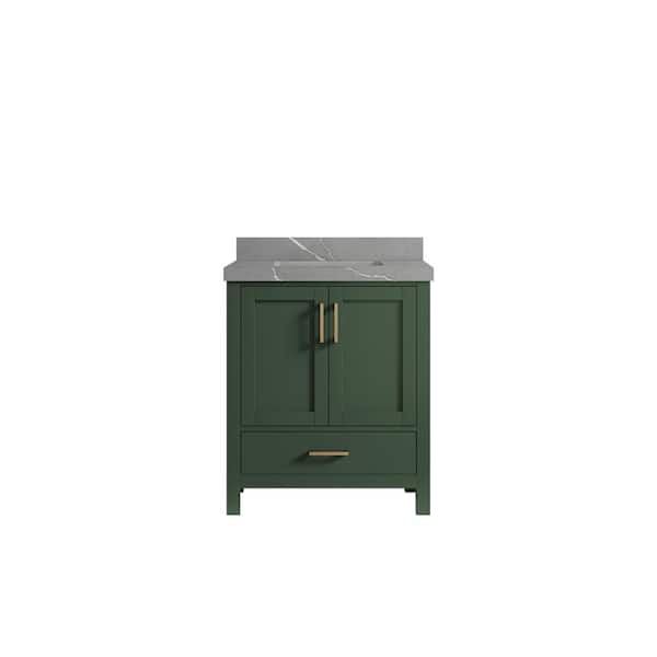 Willow Collections Malibu 30 in. W x 22 in. D x 36 in. H Bath Vanity in Lafayette Green with 2 in. Piatra Quartz Top