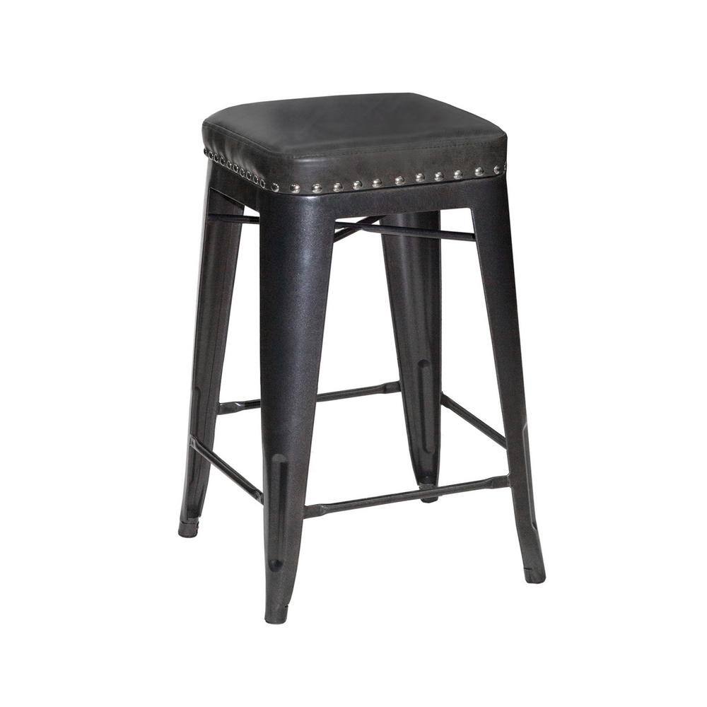 Hank 25" Gray Backless Metal Counter Stools with Faux Leather Seats