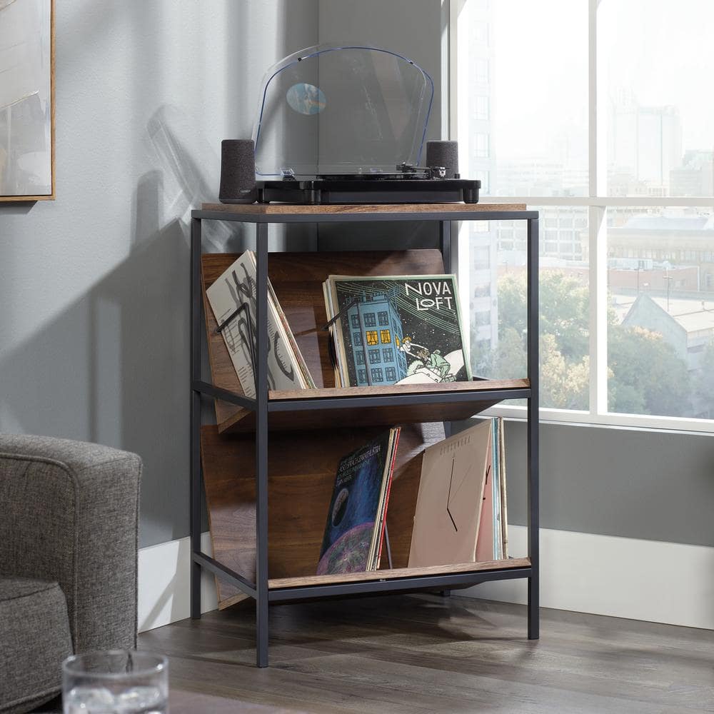 Grand Walnut and Black Metal Accent Storage Cabinet