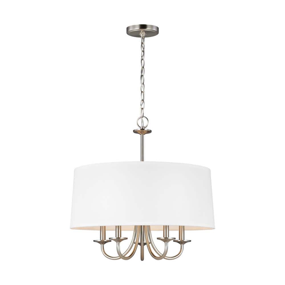 Seville 5-Light Brushed Nickel Transitional Modern Hanging Drum Chandelier with White Linen Shade price history on PriceWatchPro