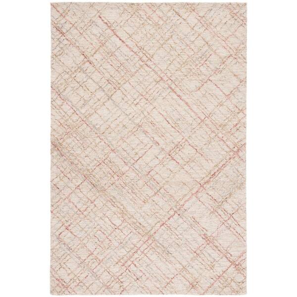 SAFAVIEH Micro-Loop Ivory/Red 5 ft. x 8 ft. Abstract Plaid Area Rug