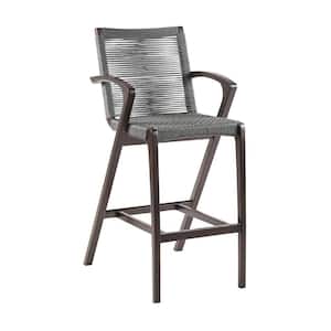26 in. Brown and Gray Low Back Wood Frame Counter Height Stool with Rope Seat