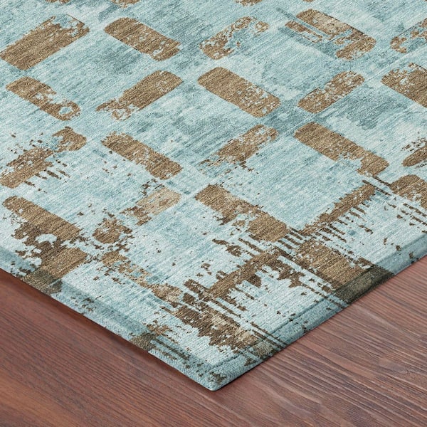Chantille Machine Washable Indoor/Outdoor Abstract ACN2628 Teal 8 ft. x 10 ft. Area Rug