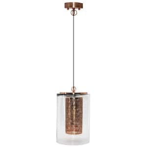 Madison Ave 1-Light Copper Hanging Pendant with Glass and Metal Shade