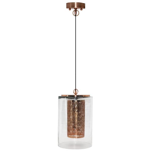 River of Goods Madison Ave 1-Light Copper Hanging Pendant with Glass and Metal Shade