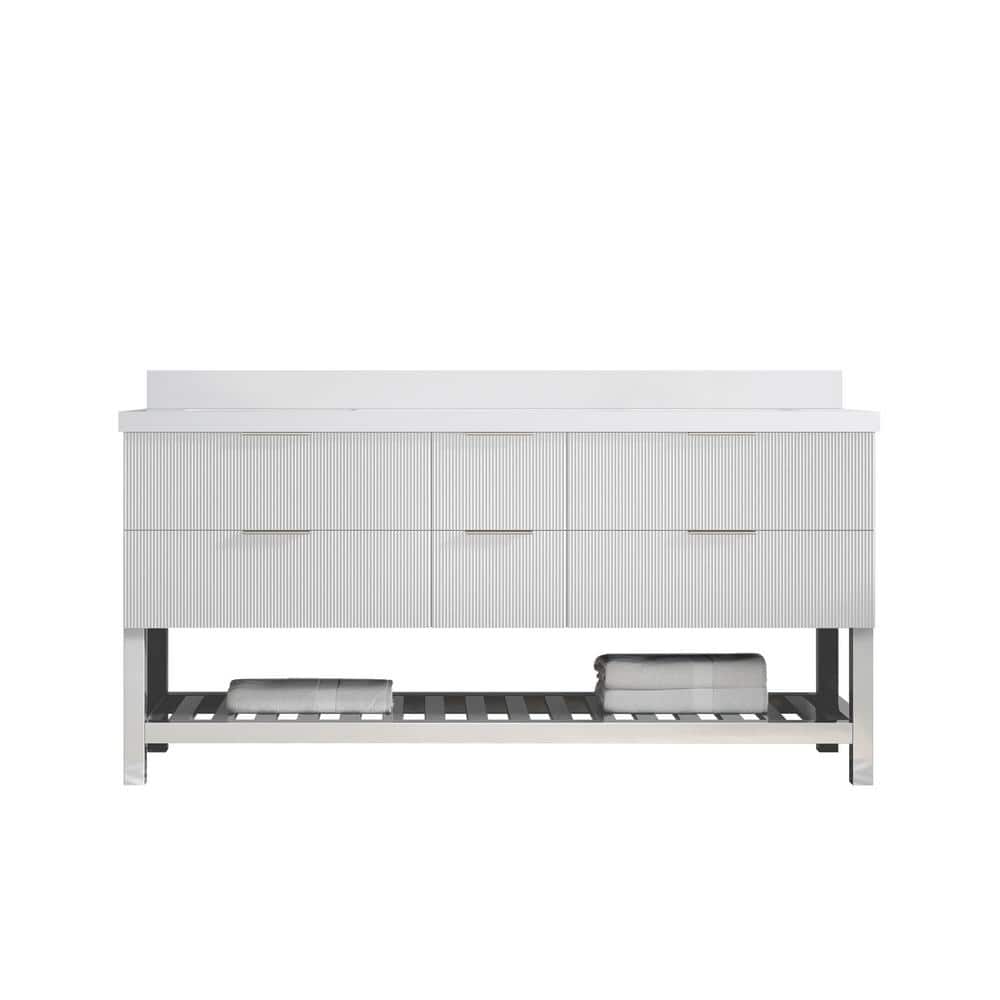 Catalina 72 in. Double Sink Freestanding Fine Grain Bath Vanity with White Qt. Top Unassembled price history on PriceWatchPro
