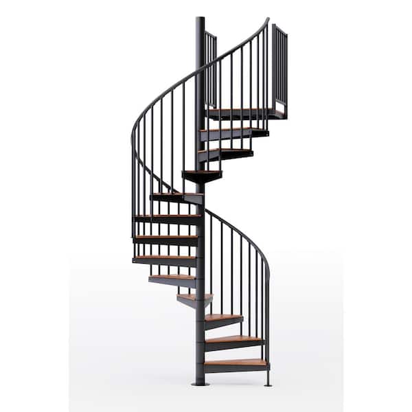Mylen STAIRS Condor Black Interior 60in Diameter, Fits Height 102in - 114in, 2 36in Tall Platform Rails Spiral Staircase Kit