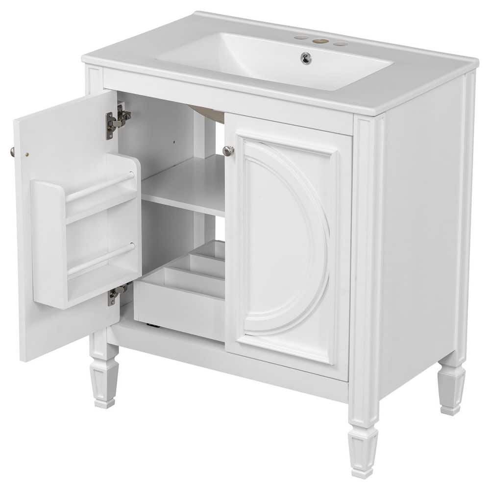 30 in. W Single Sink Freestanding White Bath Vanity with White Ceramic Top, Adjustable Shelves, Unassembled price history on PriceWatchPro