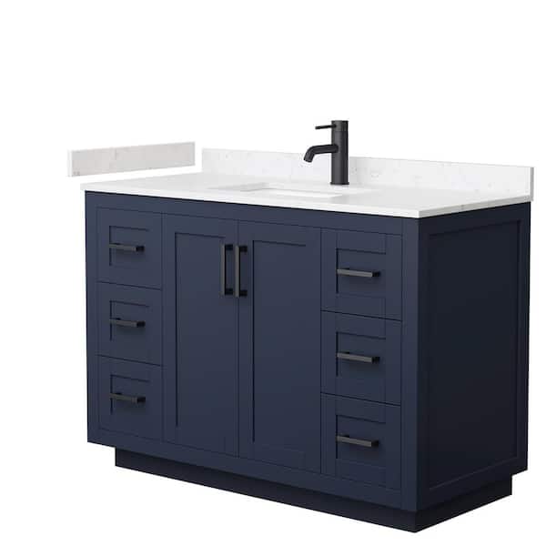 Wyndham Collection Miranda 48 in. W Single Bath Vanity in Dark Blue with Cultured Marble Vanity Top in Light-Vein Carrara with White Basin