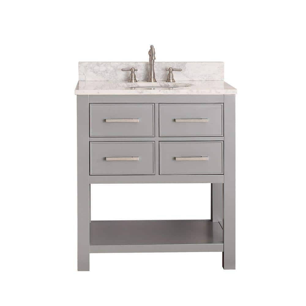 Avanity Brooks 31 In W X 22 In D X 35 In H Vanity In Chilled Gray With Marble Vanity Top In Carrera White And White Basin Brooks Vs30 Cg C The Home Depot