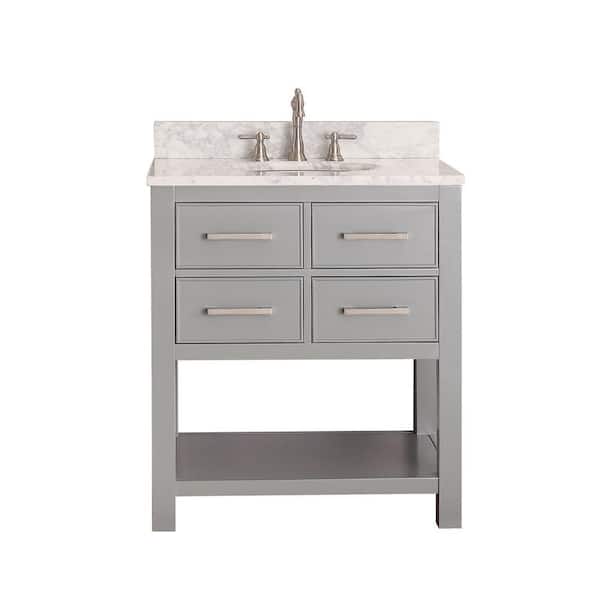 Avanity Brooks 31 in. W x 22 in. D x 35 in. H Vanity in Chilled Gray with Marble Vanity Top in Carrera White and White Basin