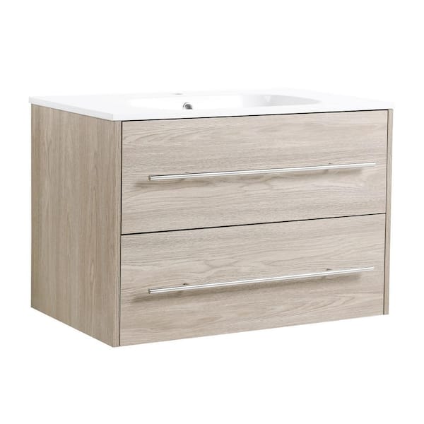 Miscool Anky 29.7 in. W x 18.1 in. D x 20.2 in. H Single Sink Bath Vanity in White Oak with White Gel Acrylic Top