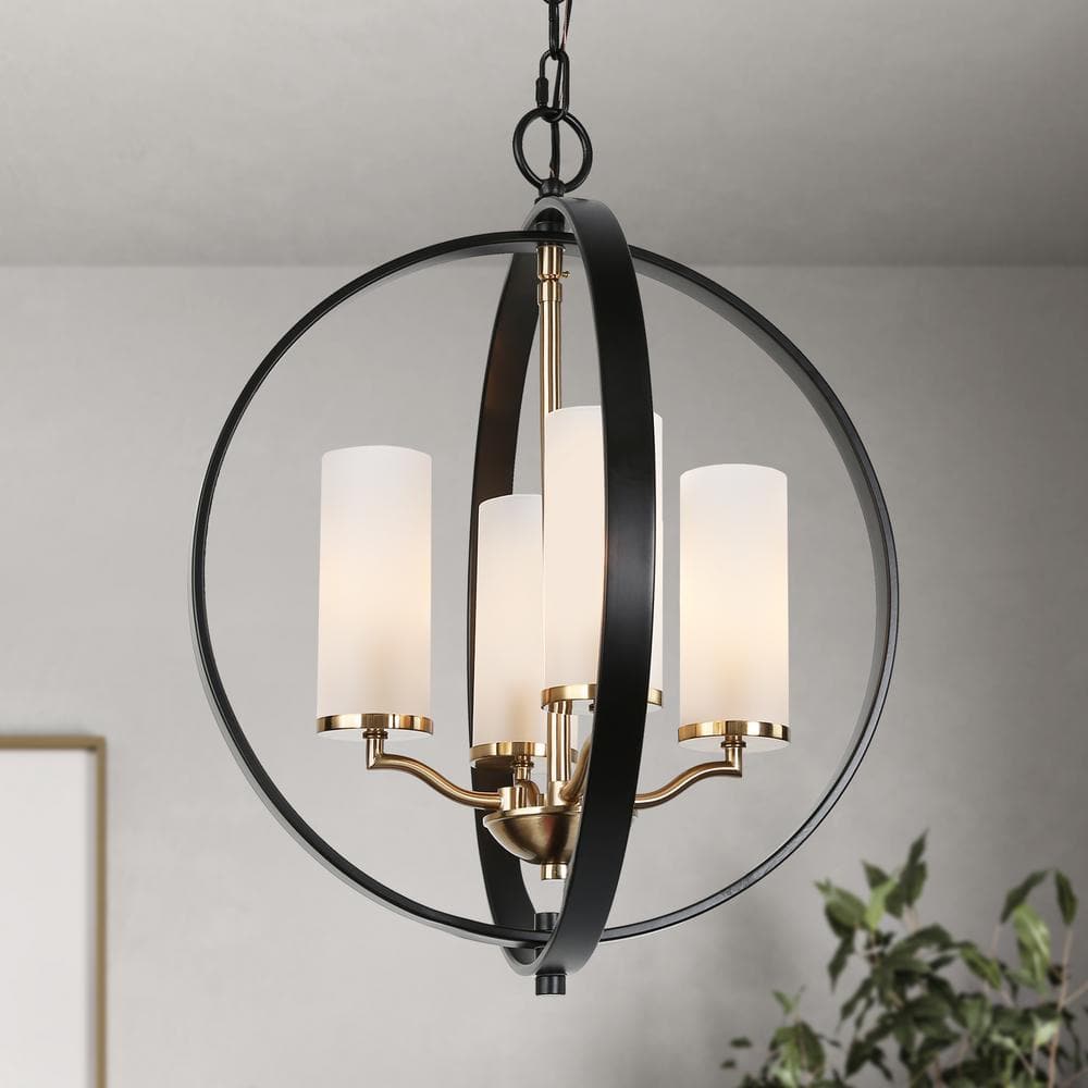 Uolfin Modern Globe Chandelier Light 4-Light Matte Black
