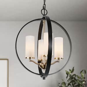 Modern Globe Chandelier Light 4-Light Matte Black & Electroplate Brass Modern Circle Chandelier with Candlestick Design